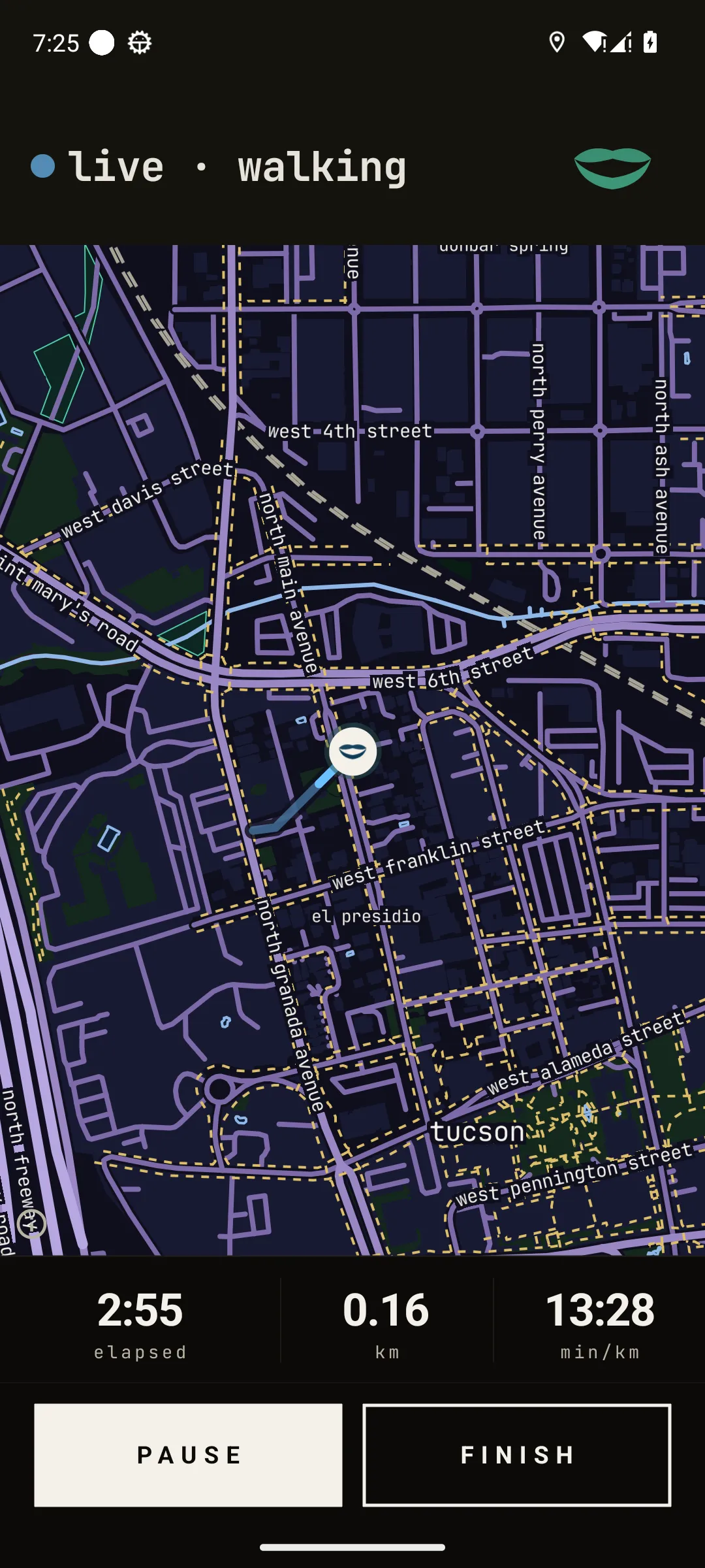 Active walk with live map and stats