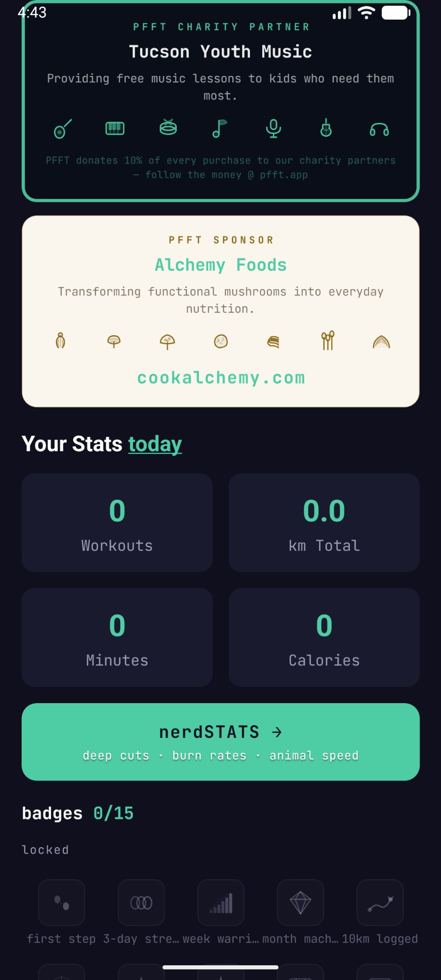 Charity partner and sponsor cards with stats