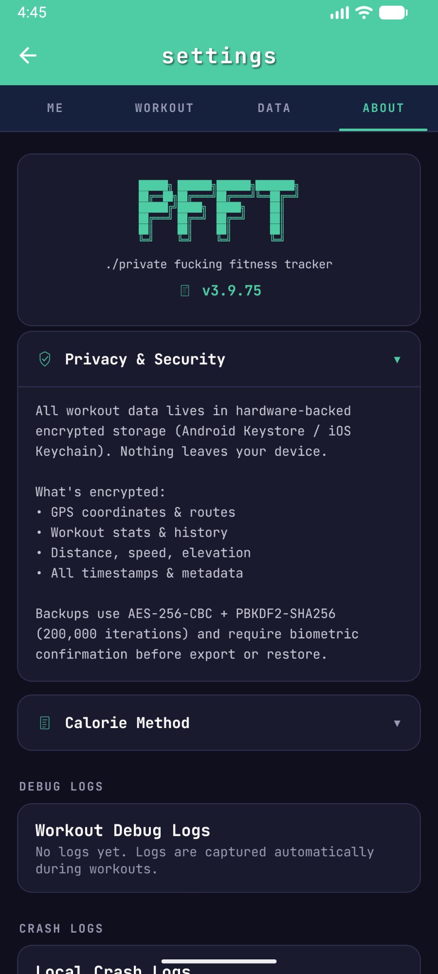 Settings - privacy and security details