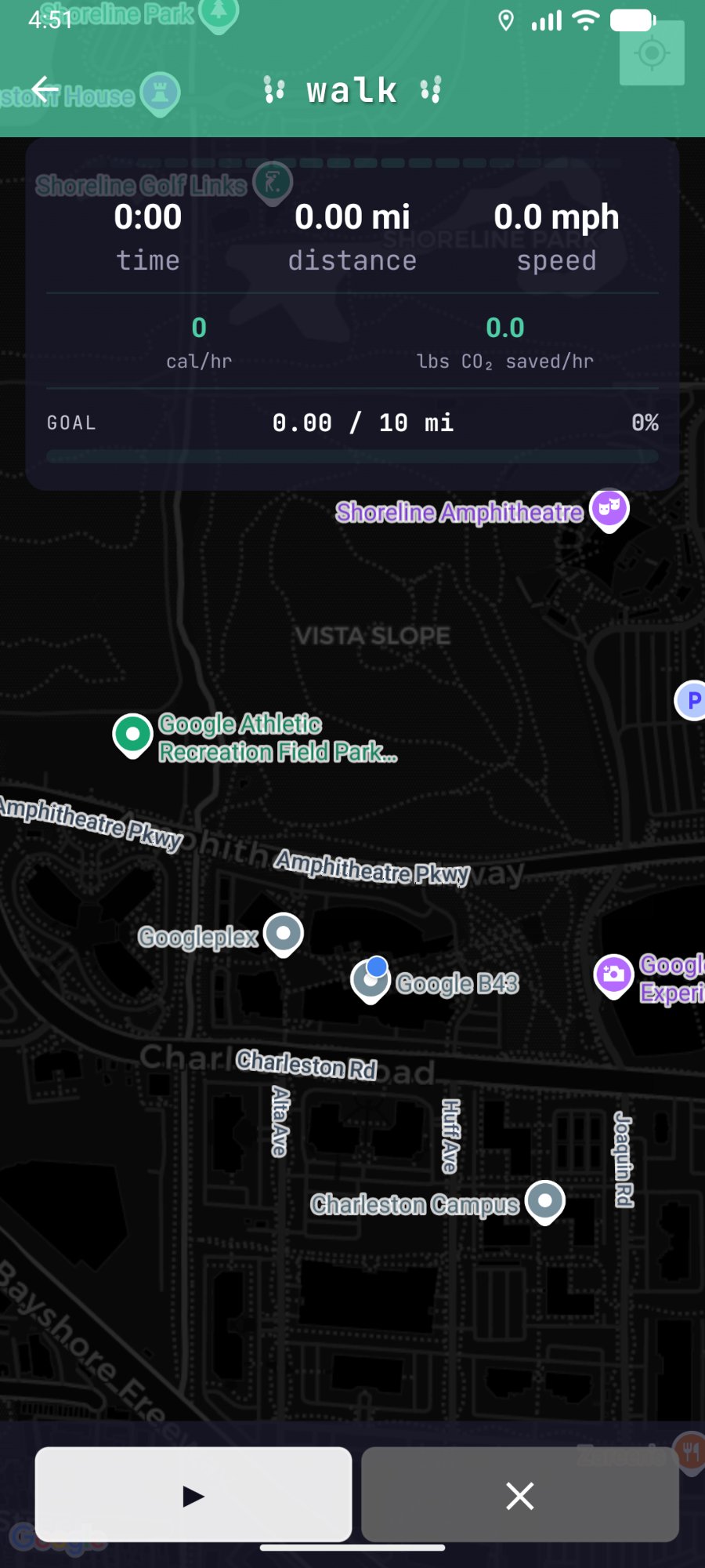 Active walk workout with dark map and goal progress